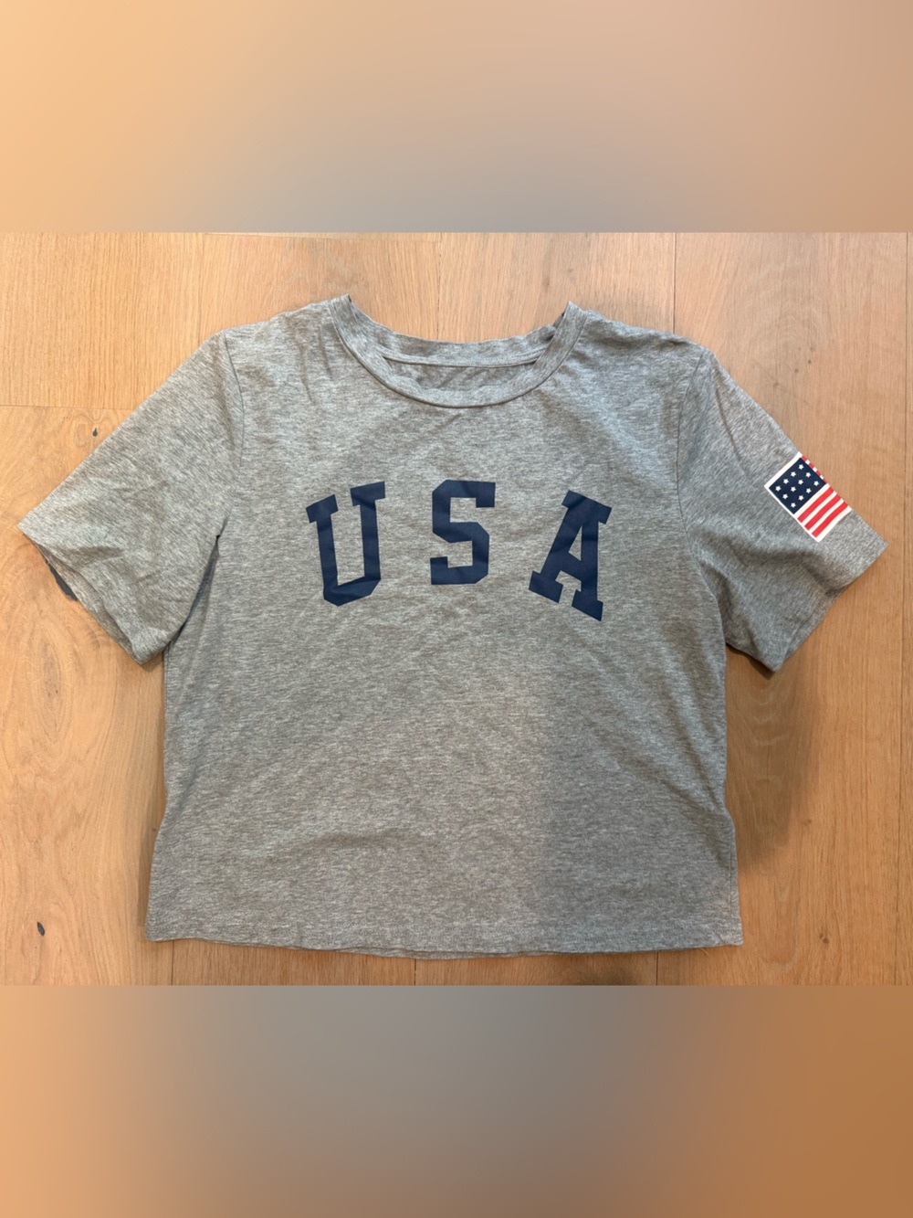 Gray USA Graphic Short Sleeve Tee - Navy Lettering